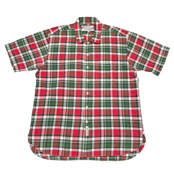 Vintage Abercrombie Shirt Medium Red Green Plaid Short Sleeve Holiday Christmas - Picture 2 of 9